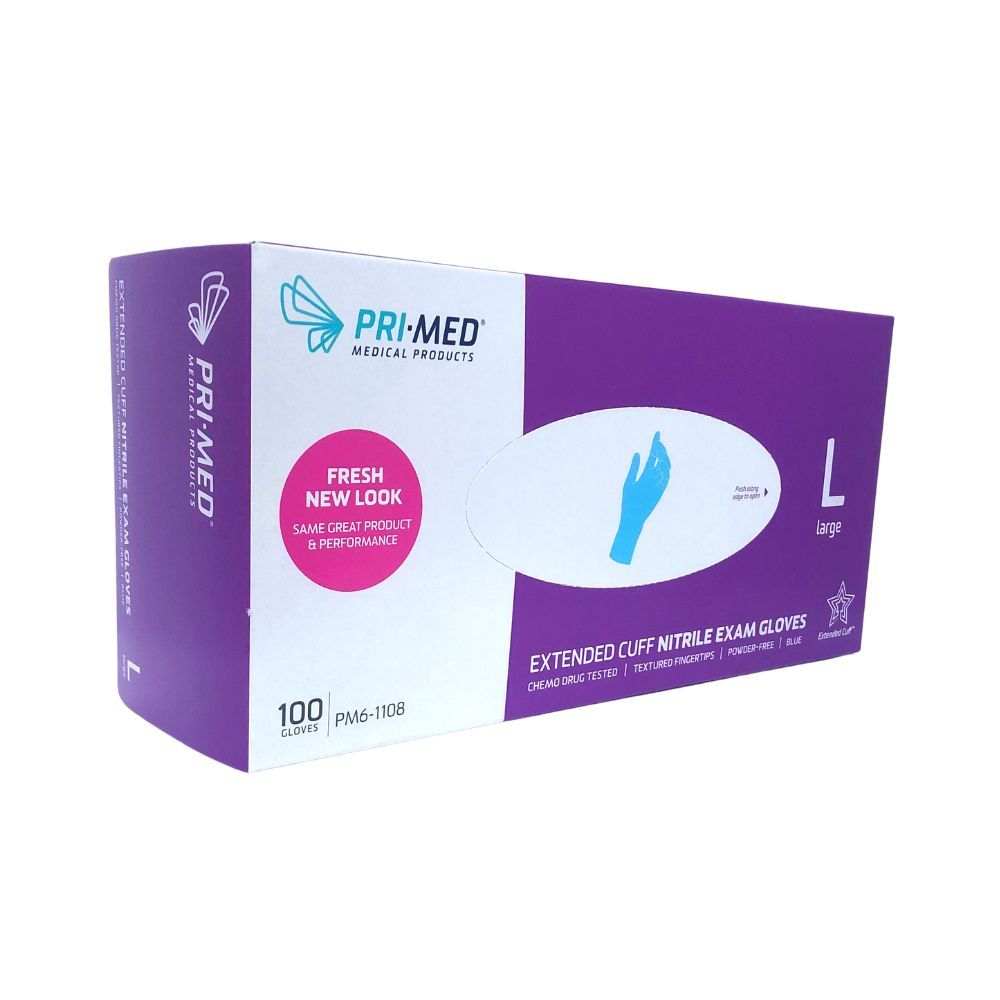 PRIMED® Extended Cuff Nitrile Gloves, Large (Box 100 pcs)