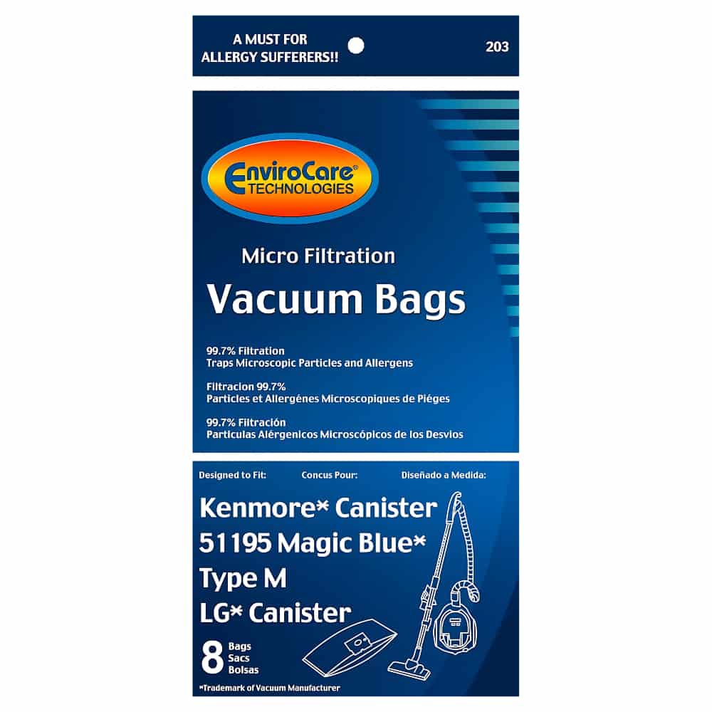 Compatible with Kenmore Magic Blue Canister Type M & 51195 Paper Bags 8 Pk Part - 203