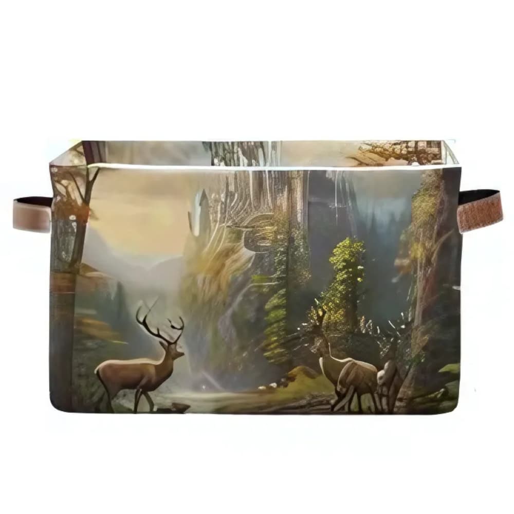 Deers in Magic Landscape Storage Basket Large Bin Laundry Boxes Toys Foldable Home Organizer Bag 14.2x10.2x8.3 Inches 1 PC