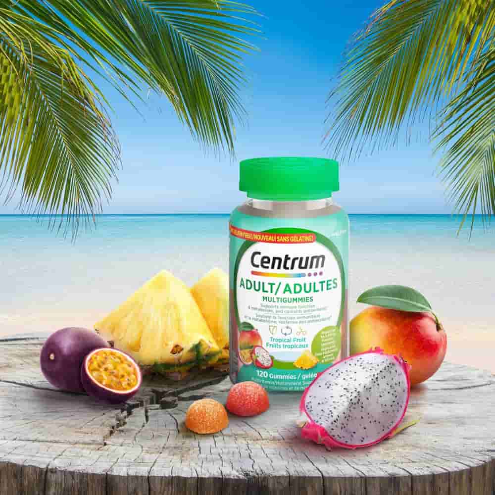 Adult MultiGummies Tropical Fruit Multivitamin and Multimineral Supplement, Pineapple-Mango, Dragonfruit, and Passionfruit Flavours