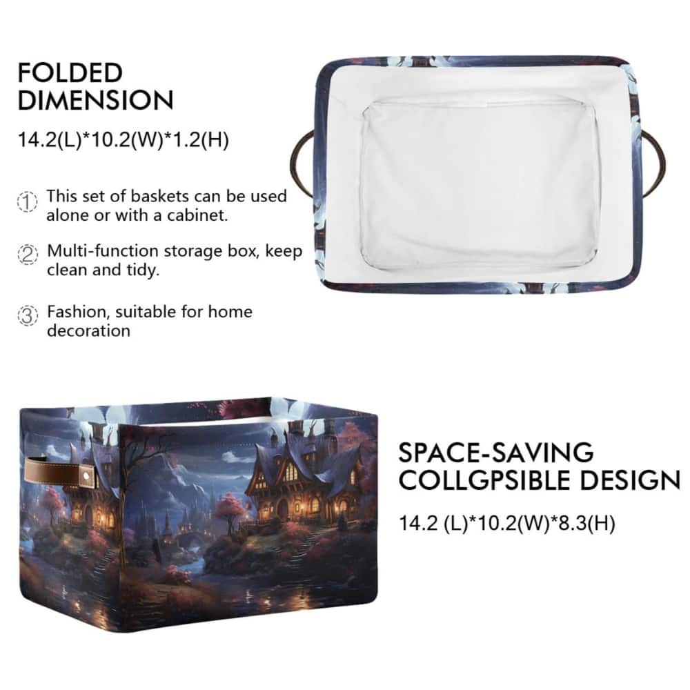 Castle in Magic Storage Basket Large Bin Laundry Boxes Toys Foldable Home Organizer Bag 14.2x10.2x8.3 Inches 2 PCs