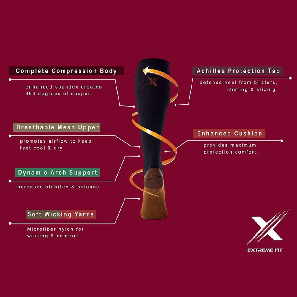 Extreme Fit Knee High Compression Socks for Men and Women - Medical Design - 3 Pack