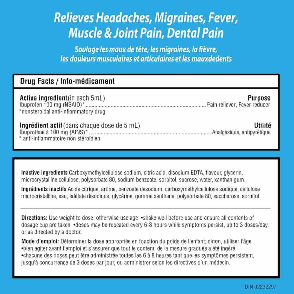 Children's Advil Fever and Pain Relief Ibuprofen Oral Suspension, Dye Free, Bubble Gum, 230 mL