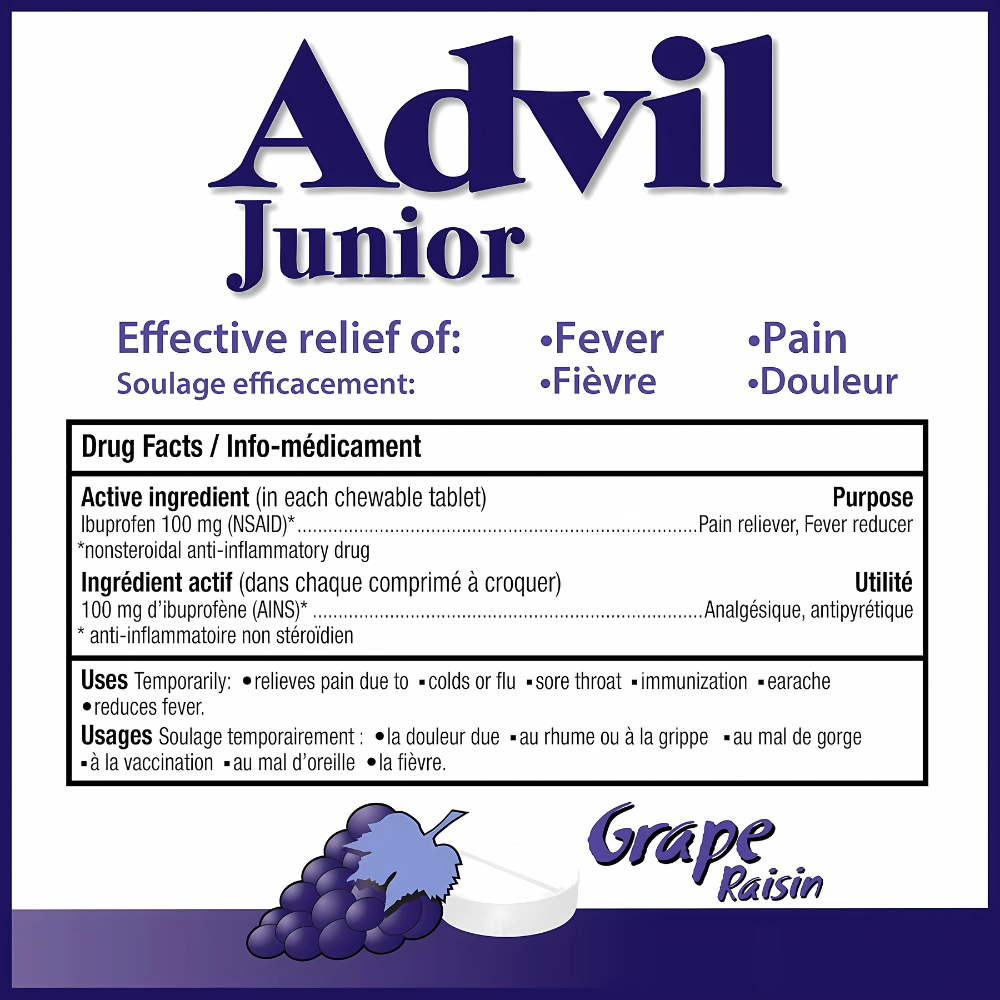 Advil Junior Strength Chewable Tablets - Dye-Free Grape - 40s
