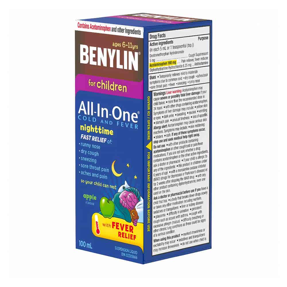 Childrens' All-In-One Cold & Fever, Night Liquid, Apple