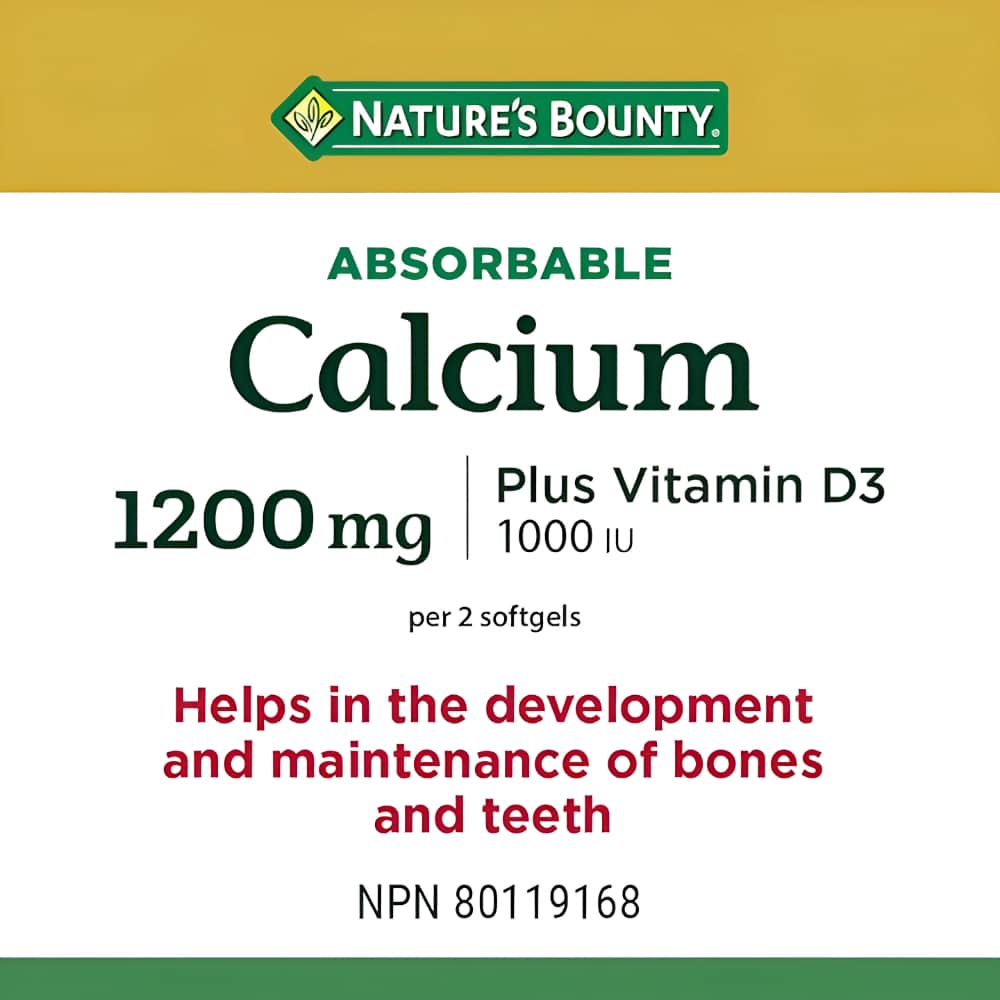 Calcium Pills plus Vitamin D3 Supplement, Helps maintain bones, 1200mg