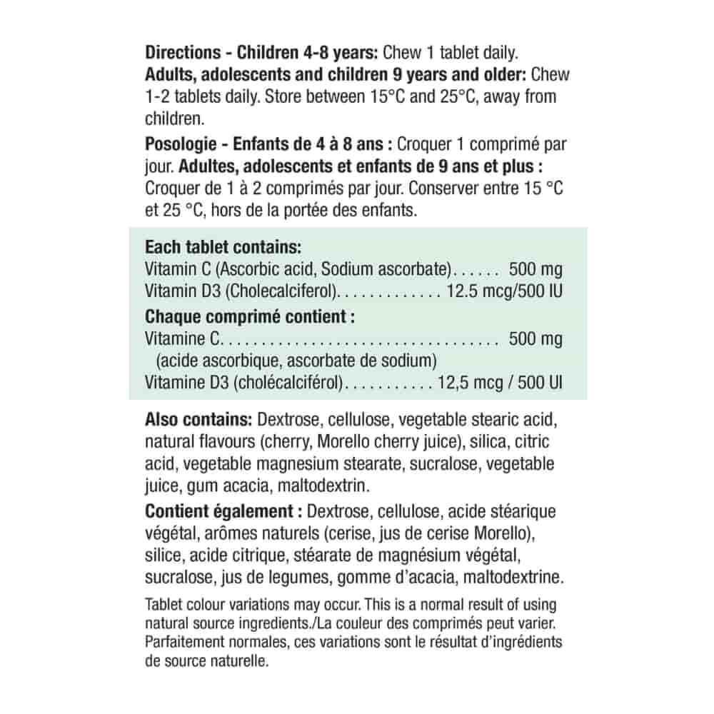 Chewable Vitamin C D 500 IU Morello Cherry Tablets
