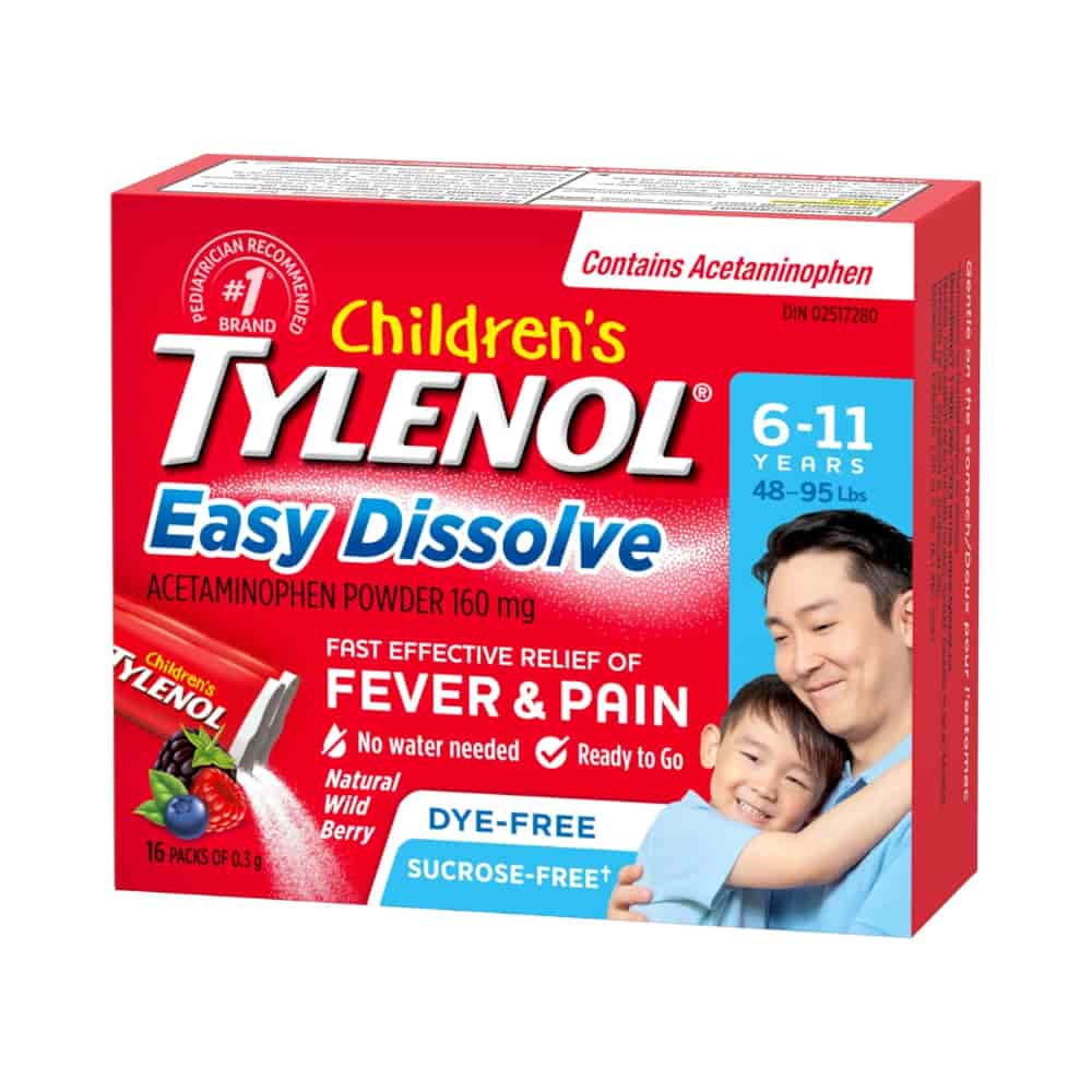 Children’s Easy Dissolve Natural Wild Berry flavour Acetaminophen Powder – Kids Fever, Headache, Pain Relief, 160mg Acetaminophen