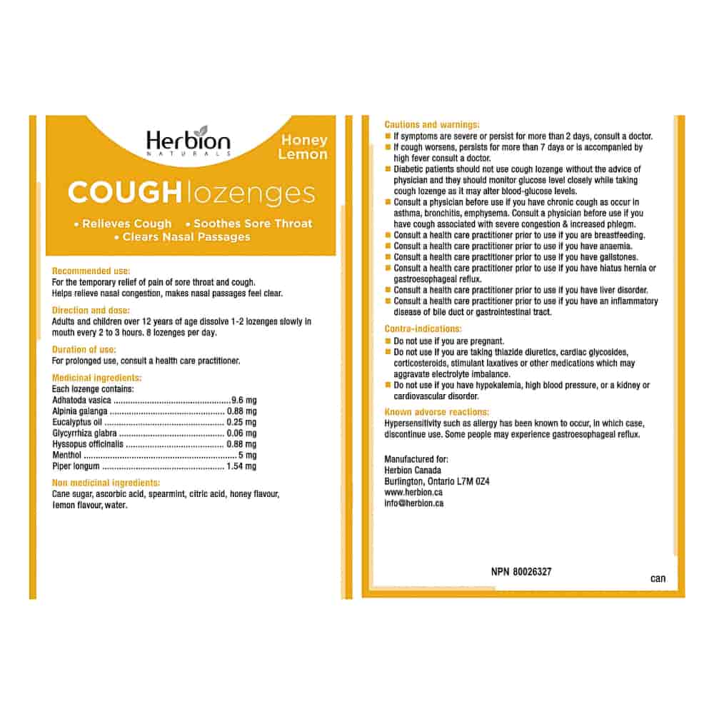 Cough Lozenge Honey Lemon