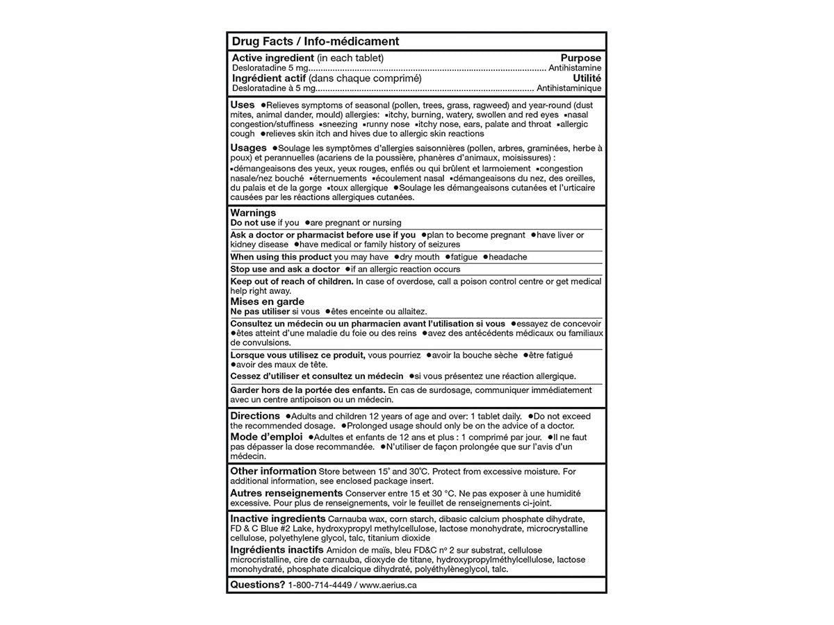 Aerius Allergy Medicine, Fast Relief, 24-Hour, Non-Drowsy, 15 Symptoms, 20 Tablets