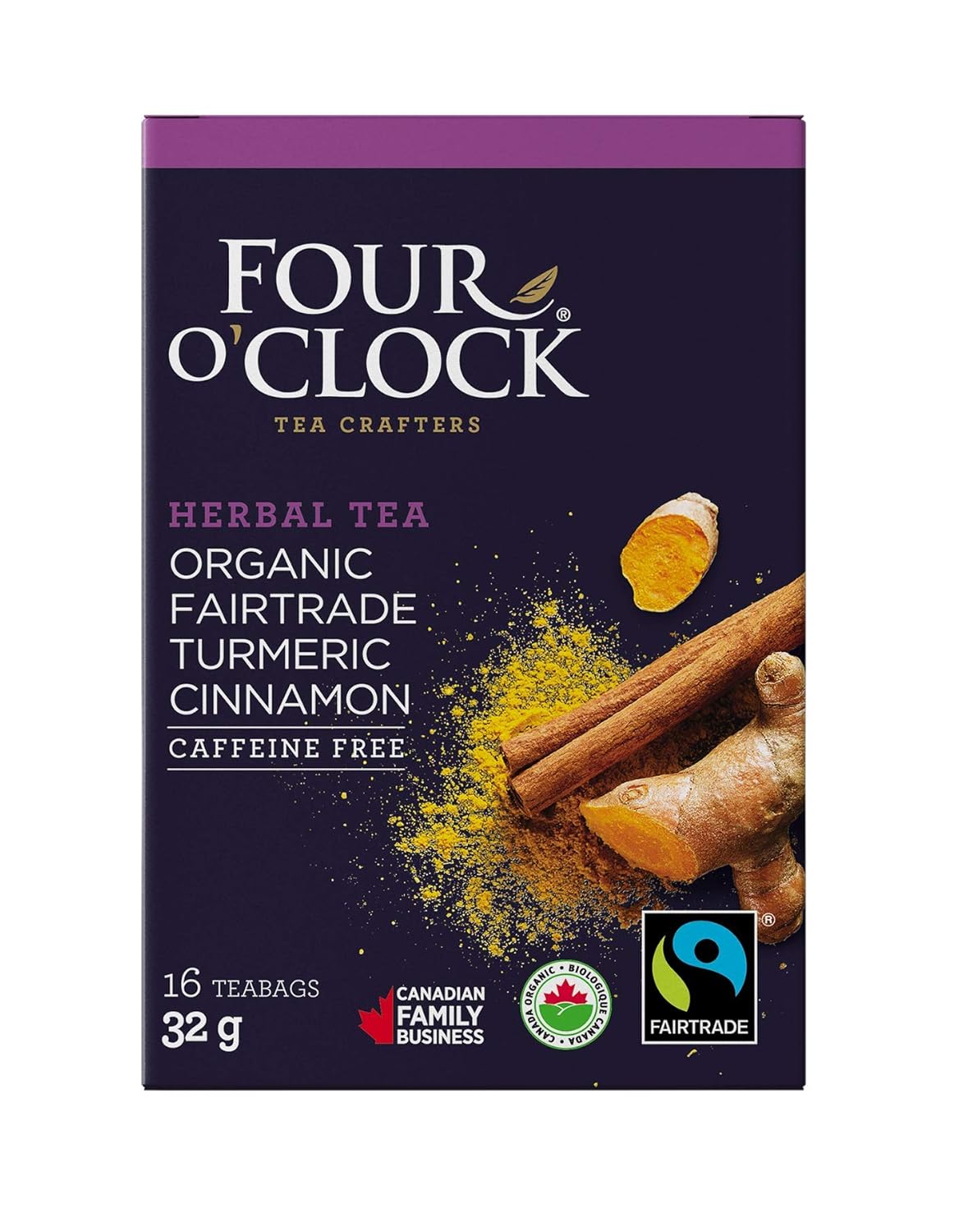 Four O'Clock Organic Fairtrade Turmeric Cinnamon Herbal Tea - 16's