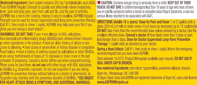 ASPIRIN Extra Strength 500mg, Fast & Effective Relief of Migraines, Headaches, Joint & Body Pain, Fever, Pain from Cold & Flu, 50 Tablets