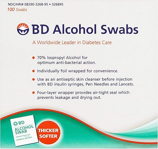 BD Alcohol Swabs 100 Each (Pack of 6)