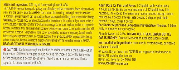 Bayer Aspirin Regular Strength Tablets 325mg - 100's