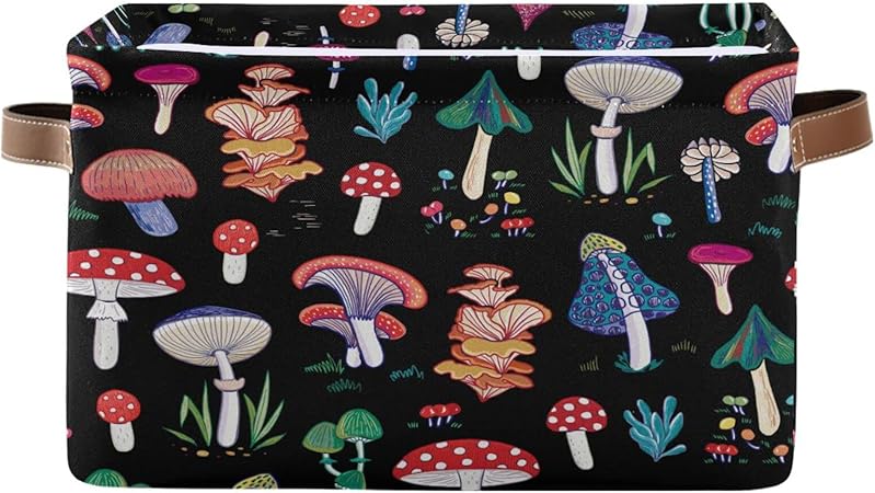 Bohomia Magic Mushroom Storage Basket Large Bin Laundry Boxes Toys Foldable Home Organizer Bag 14.2x10.2x8.3 Inches 2 PCs