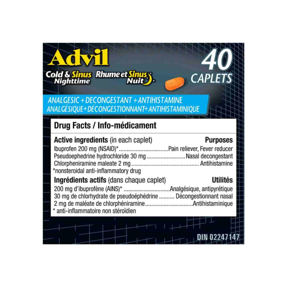 Buy Advil Cold & Sinus Nighttime 40 Caplets Sleep & Sinus Relief in One