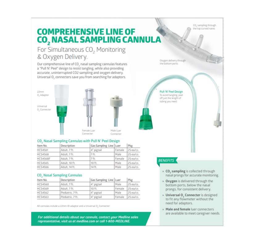 Nasal Cannula, Adult, 7ft CO2+7ft Oxygen Line, Female Luer Connector - 25/Case