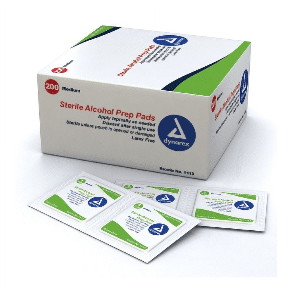 Dynarex 1113 Alcohol Prep Pad Latex Free Sterile Medium (Box of 200)
