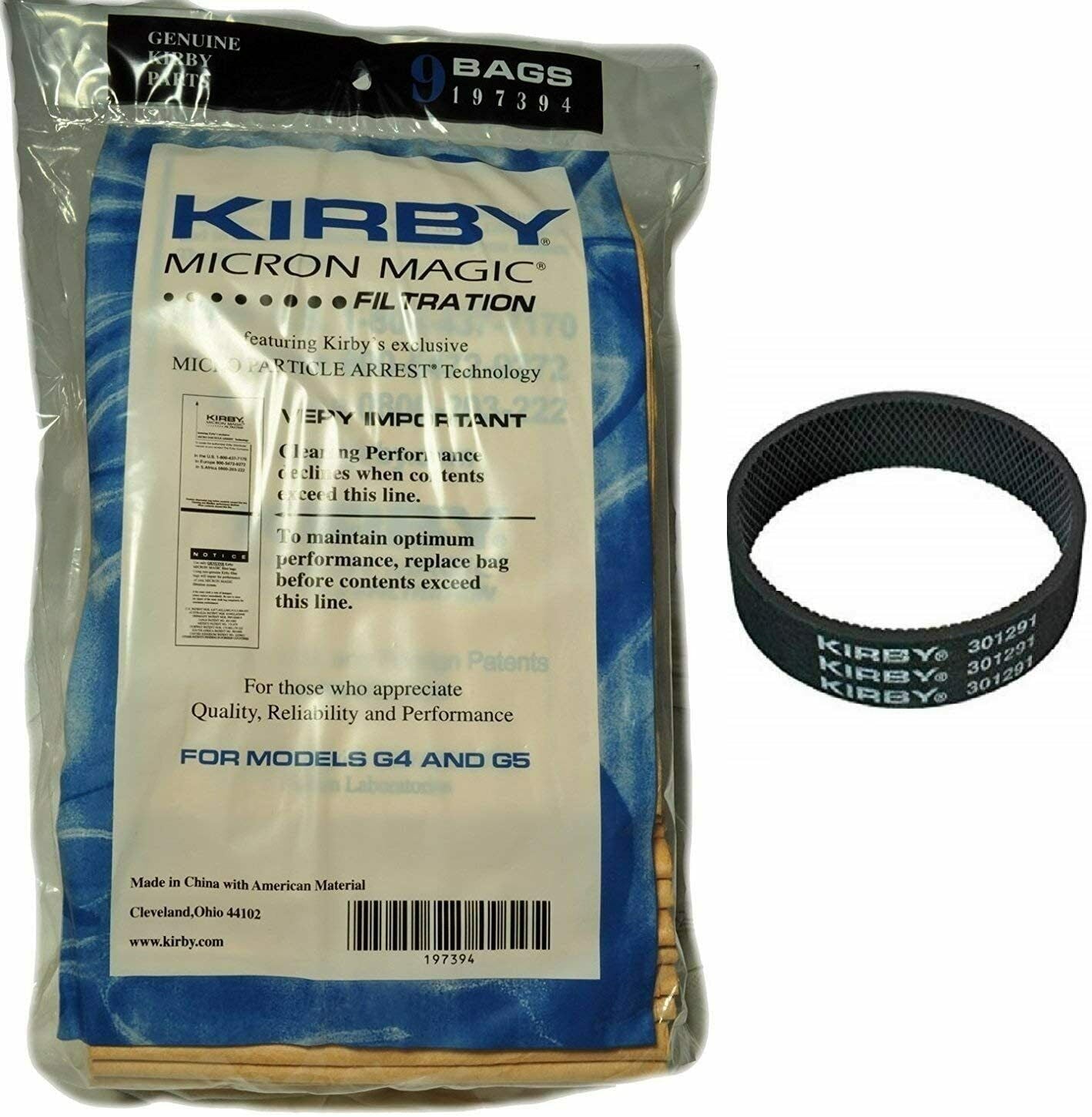 Kirby Vacuum Bags 9-Pack for G3-G7 Models with Belt Included