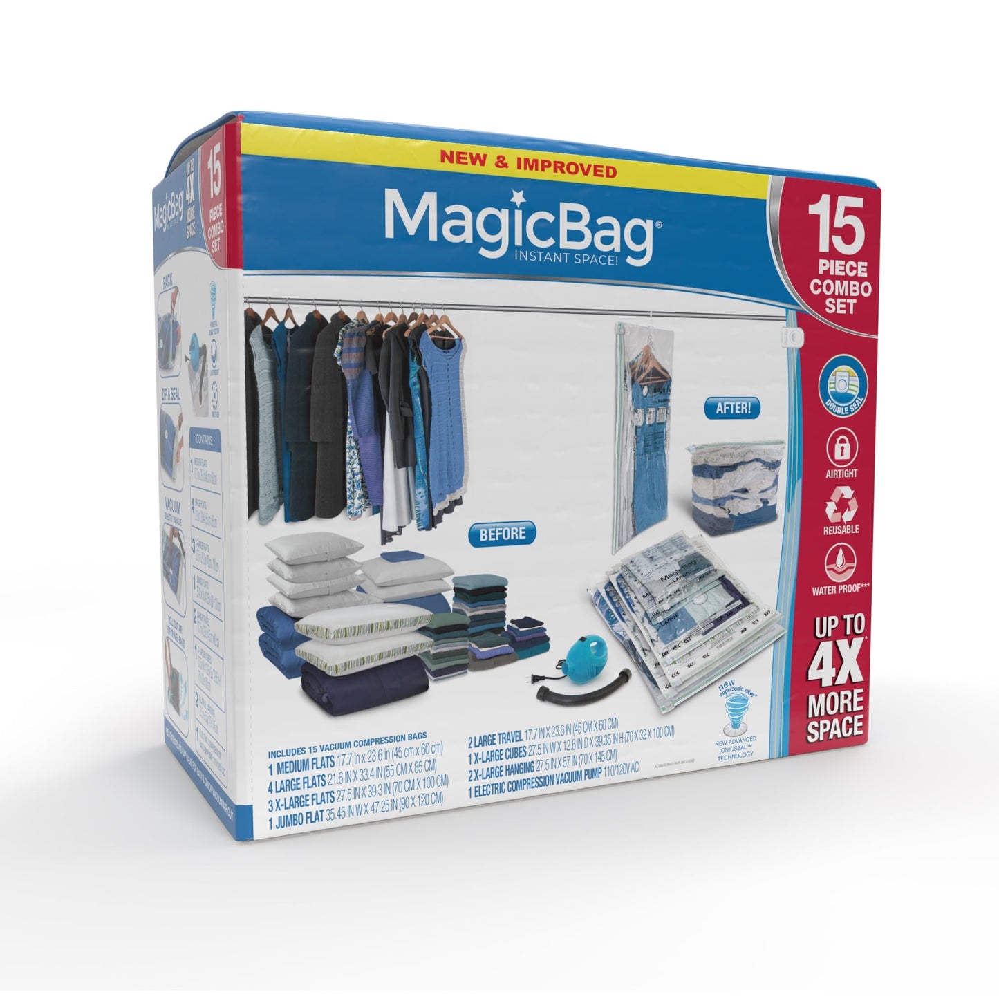 Magic Bag by Smart Design Instant Space Saver Storage Bags- Combo Set of 15 Bags