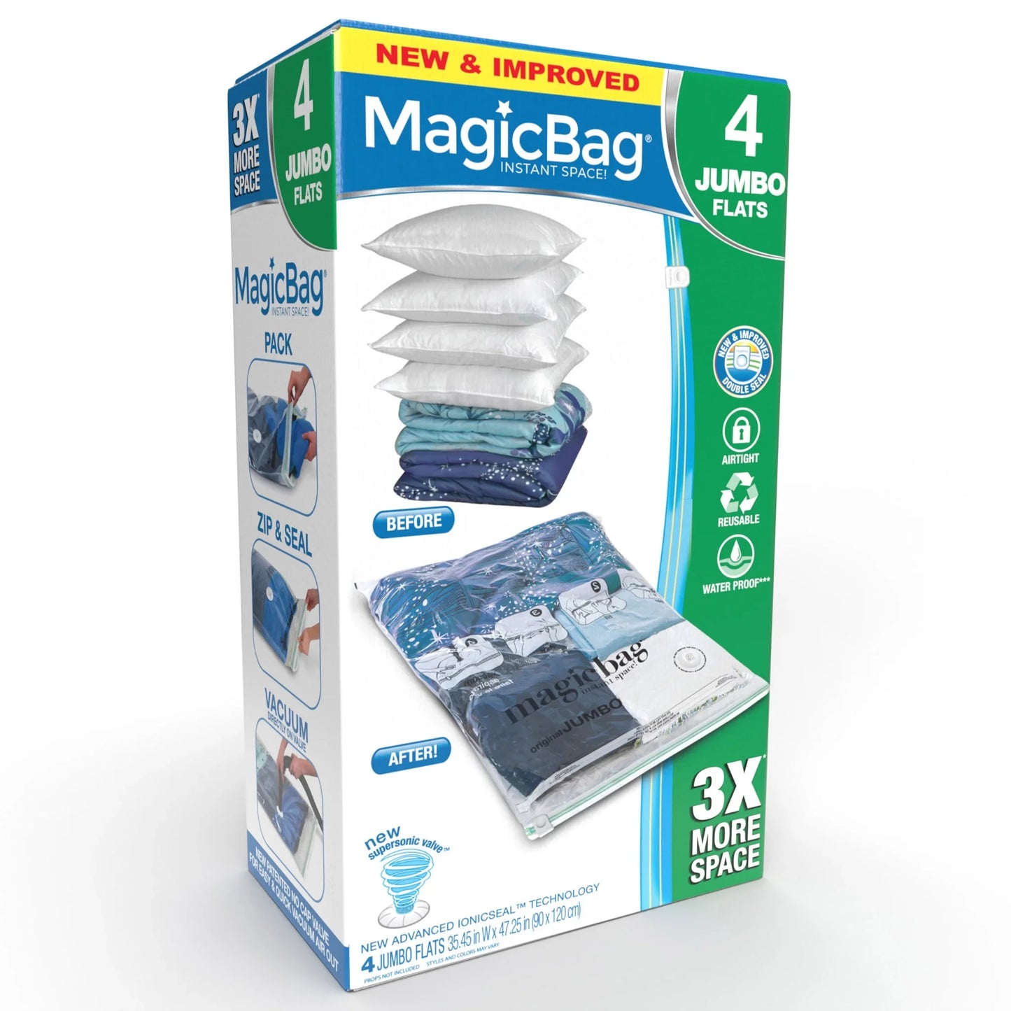 MagicBag Smart Design Instant Space Saver Storage - Flat Jumbo - Set of 4 Bags Total