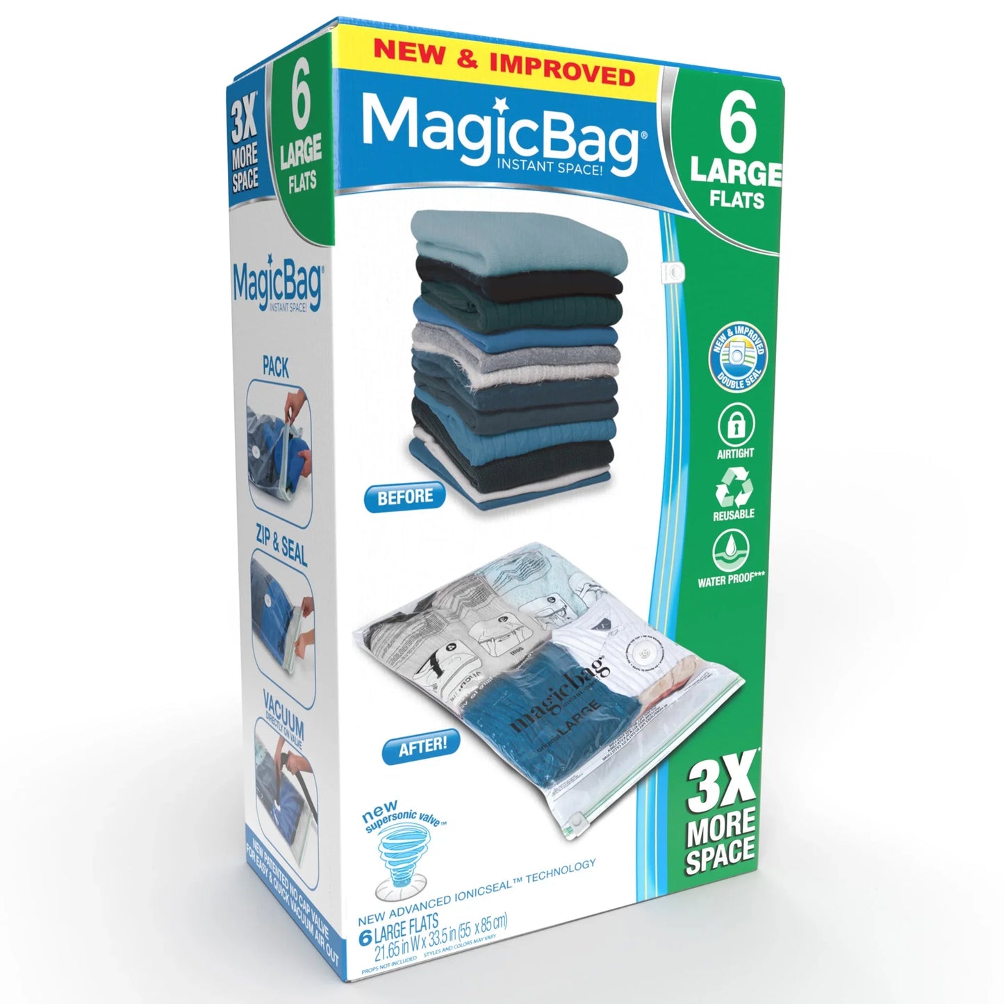 MagicBag Smart Design Instant Space Saver Storage - Flat Large - Set of 6 Bags Total