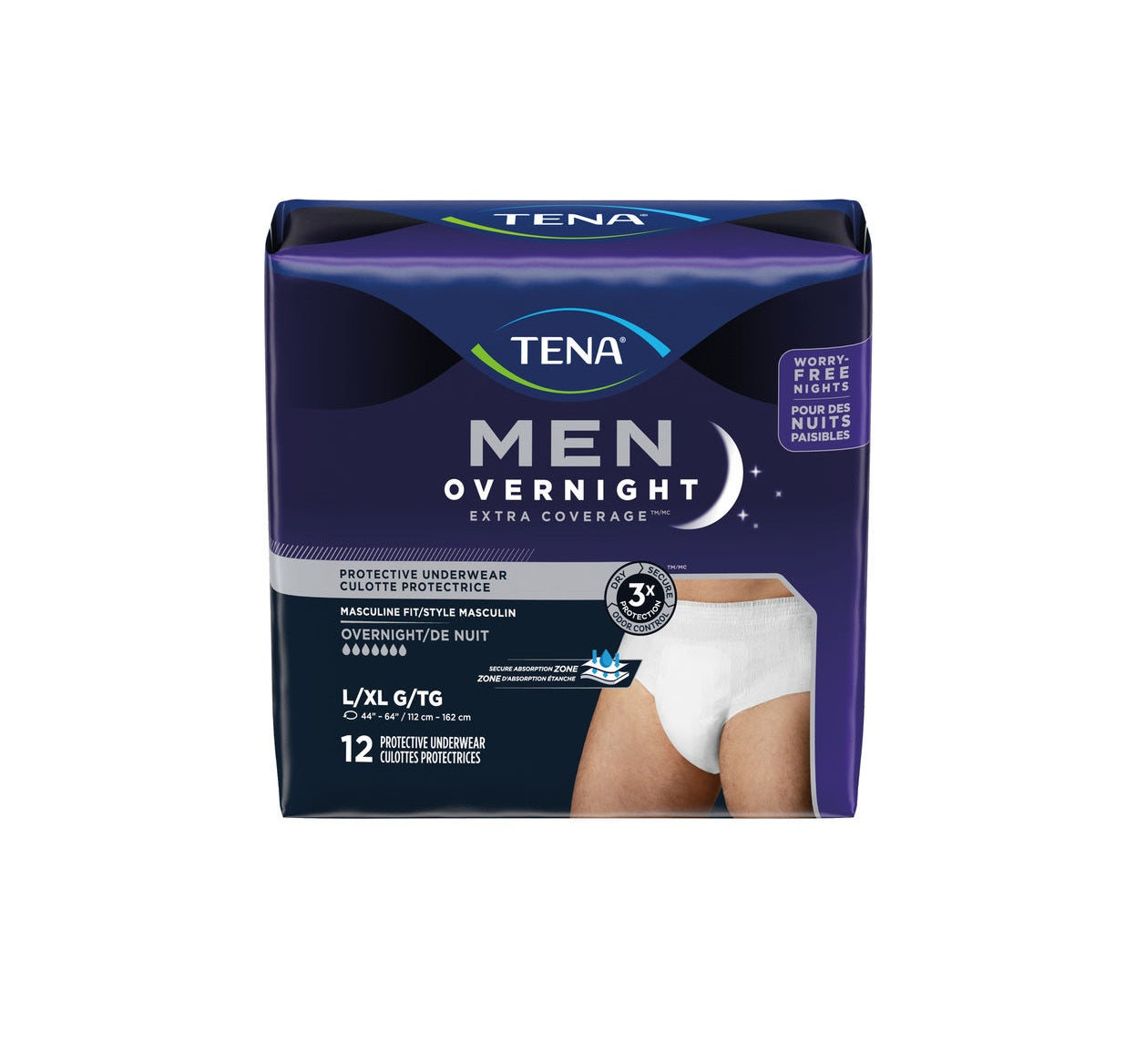 Men Overnight Extra Coverage Incontinence Underwear, Large/Extra-Large