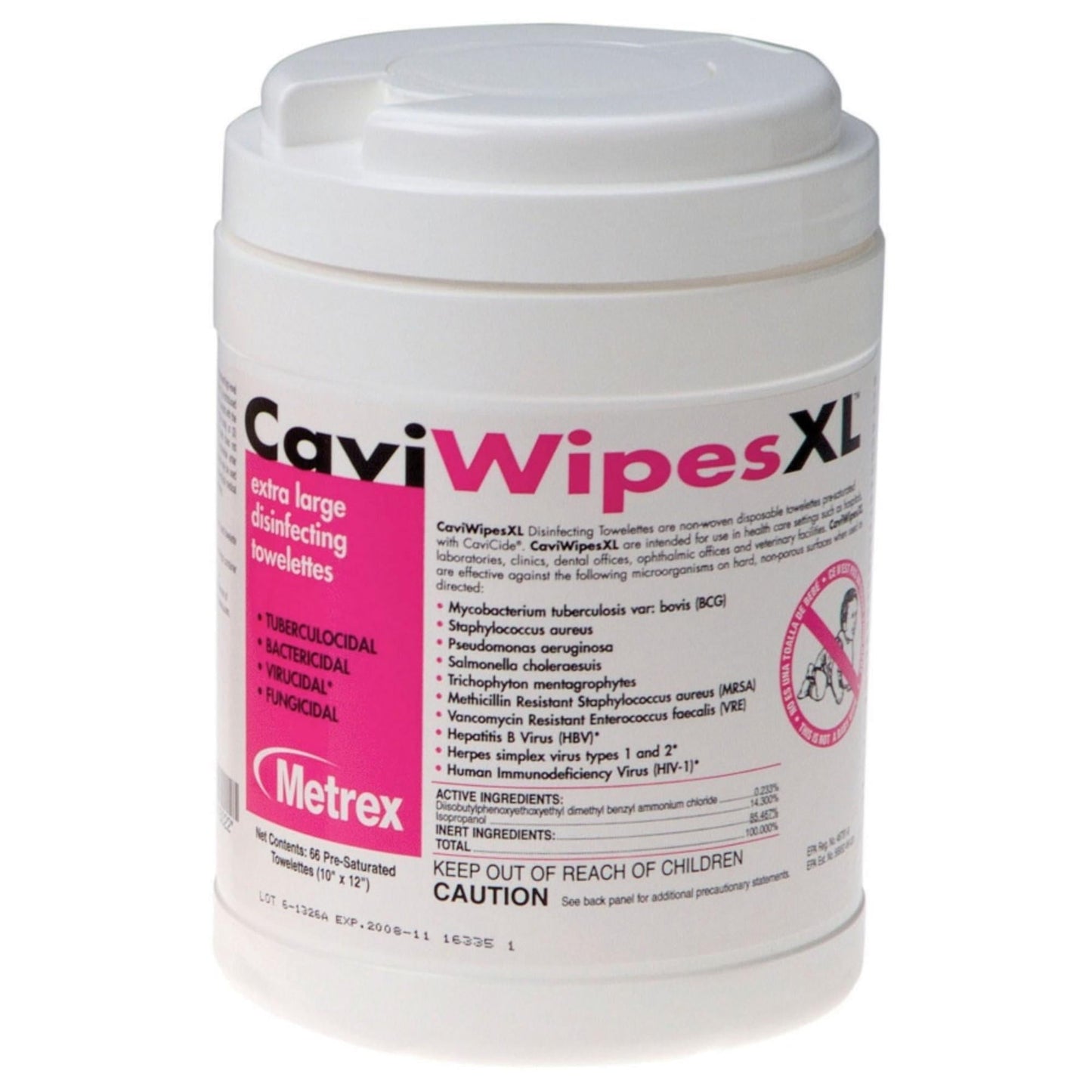 Metrex Caviwipes 13-1150 Disinfecting Towelettes 10 in. x 12 in. (3 Canisters of 66)