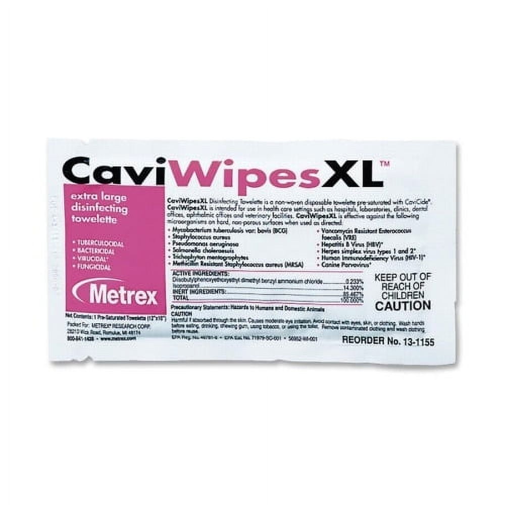Metrex Caviwipes XL Disinfecting Towelettes Wipe - 50 / Box - White