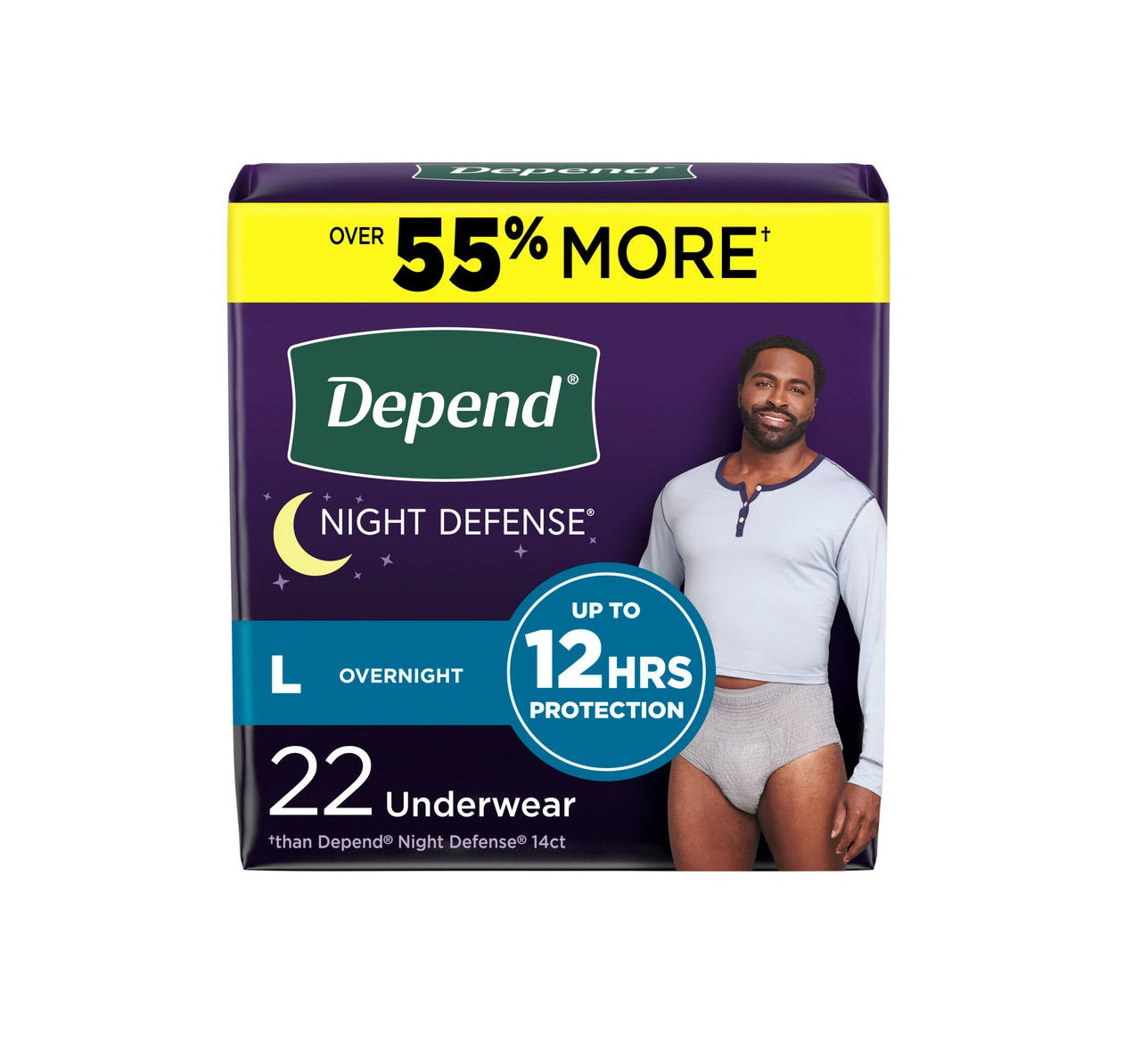 Night Defense Adult Incontinence Underwear for Men, Disposable, Overnight, Large, Grey