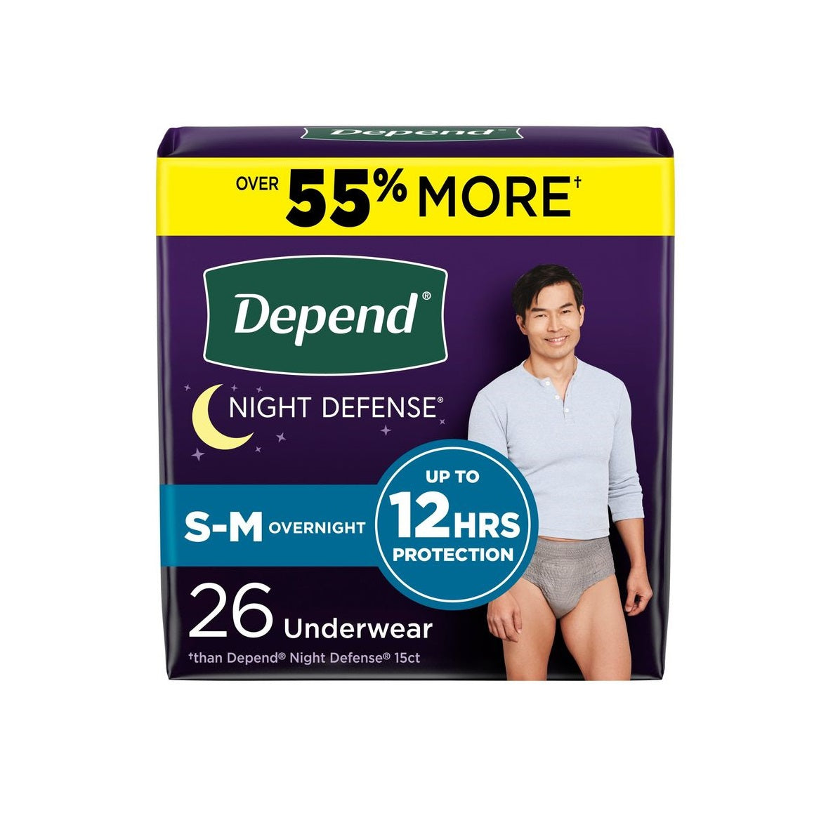 Night Defense Adult Incontinence Underwear for Men, Disposable, Overnight, Small/Medium, Grey