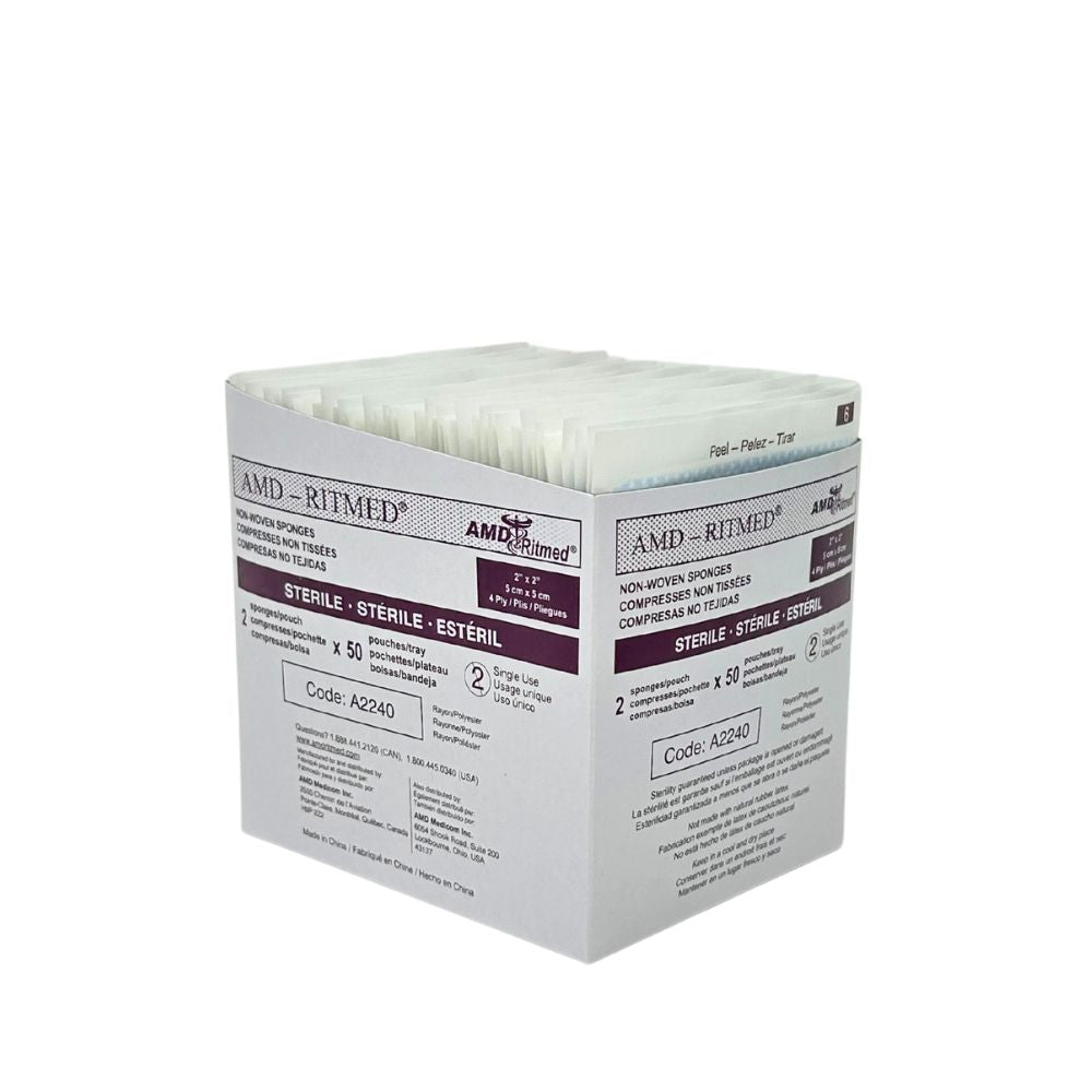 Ritmed® Non-Woven Gauze Sponges, Sterile, 4-ply, 2" x 2" - 2"s (Tray 50 pcs)