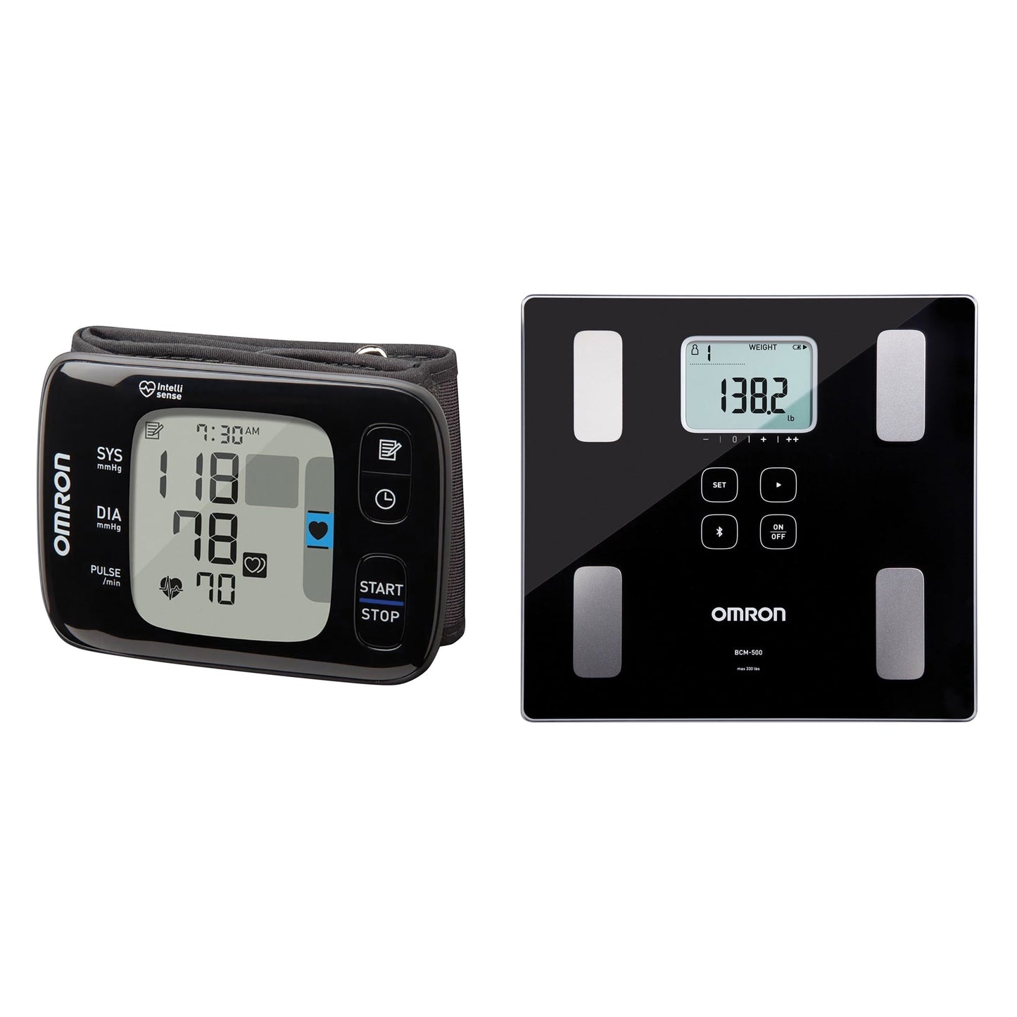 Omron BP6350 7 Series Wireless Wrist Blood Pressure Monitor & BCM-500 Body Composition Monitor and Scale with Bluetooth Connectivity