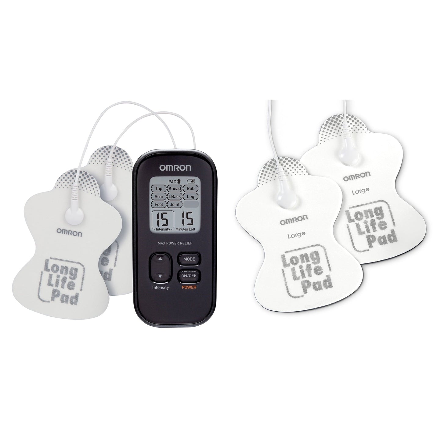Omron PM500 Max Power Relief TENS Device & PMLLPAD-L ElectroTHERAPY TENS Long-Life Pads