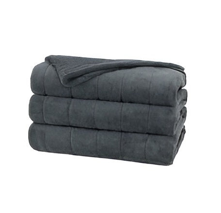 Sunbeam Channeled Velvet Plush Electric Heated Warming Blanket King Slate Gray