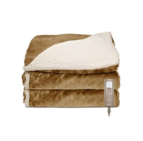 Sunbeam TRT8WR-R230-25A44 Sherpa RoyalMink Electric Heated Throw Blanket - Honey
