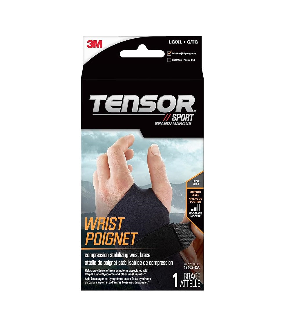 Tensor Sport Compression Stabilizing Wrist Brace - Left Hand - Small/Medium - Black