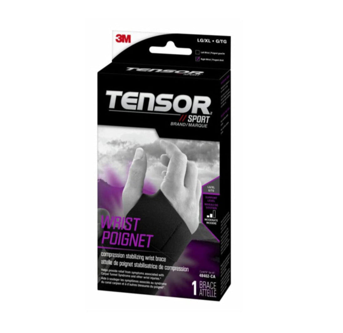Tensor Sport Compression Stabilizing Wrist Brace - Right Hand - Large/Extra Large - Black