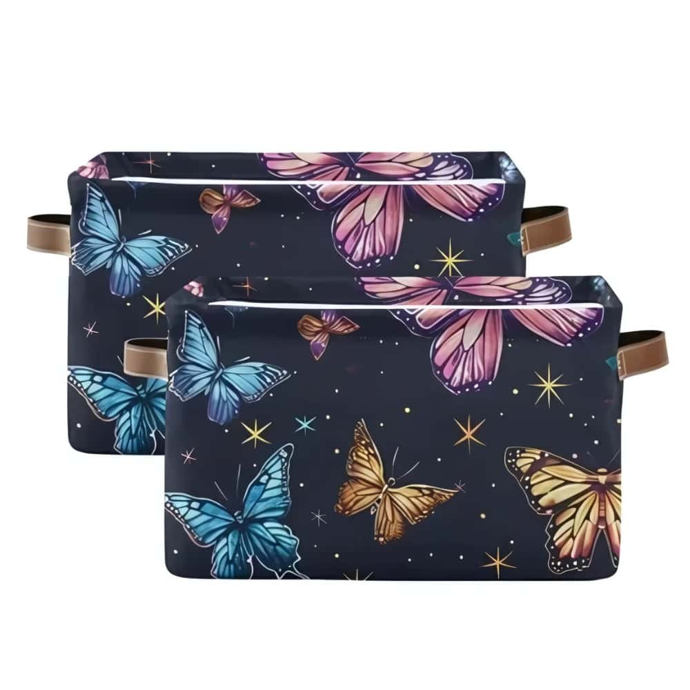 Butterfly Magic Storage Basket Large Foldable Storage Bin Laundry Baskets Toys Box Book Foldable Organizer Bag 14.2x10.2x8.3 Inches 2 PCs