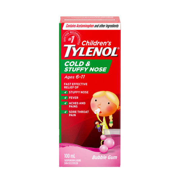 Tylenol Children's Cold & Stuffy Nose Suspension Liquid Bubble Gum 100ml