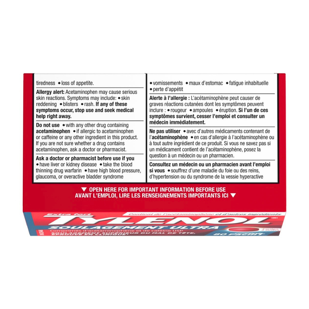 Ultra Relief Tylenol 500mg Caplets 80 Easy-to-Swallow Tabs