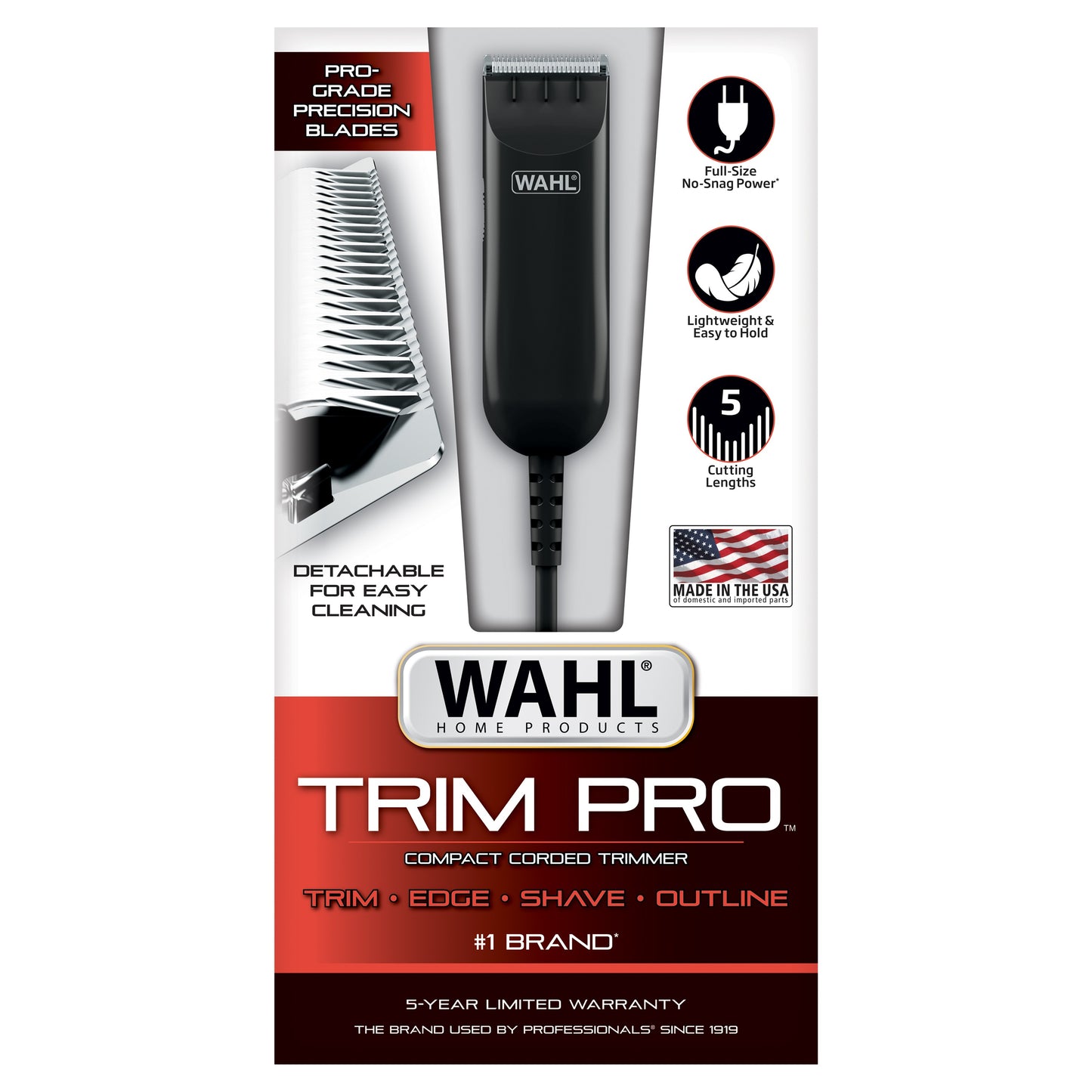 Wahl Trim Pro Compact Corded Trimmer for Men with Detachable Blades