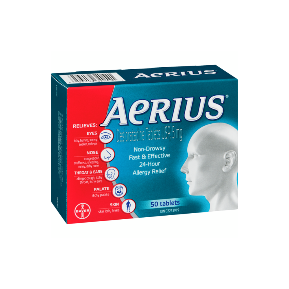 Aerius Allergy Medicine, Fast Relief, 24-Hour, Non-Drowsy, 15 Symptoms, 50 Tablets