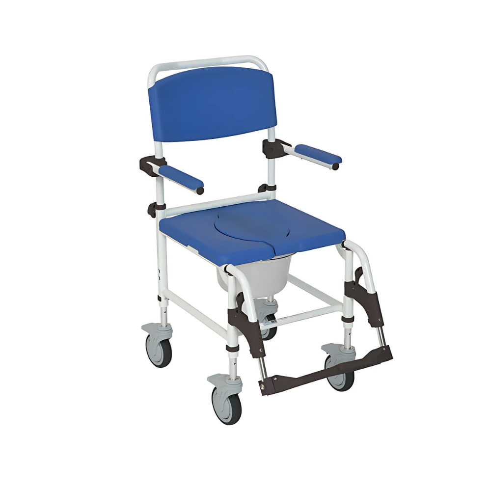 Aluminum Rehab Shower Commode Chair with Four Rear-locking Casters