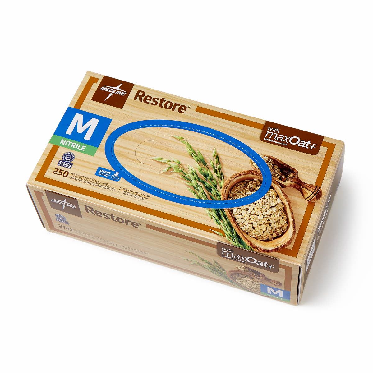 Gloves, Nitrile Powder Free (Medline Restore) w/ Colloidal Oatmeal, Medium- 250/Box