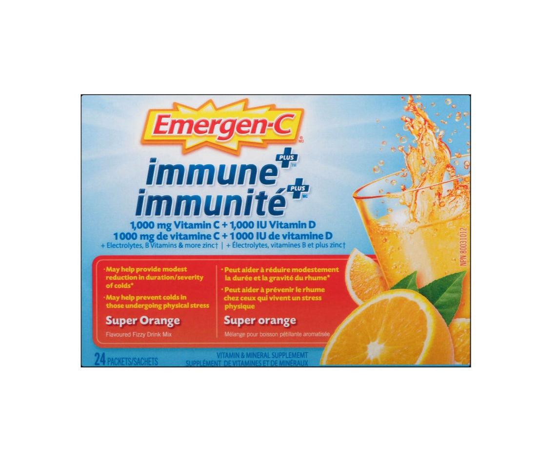 Emergen-C Immune+ Vitamin C & Mineral Supplement Fizzy Drink Mix, Super Orange