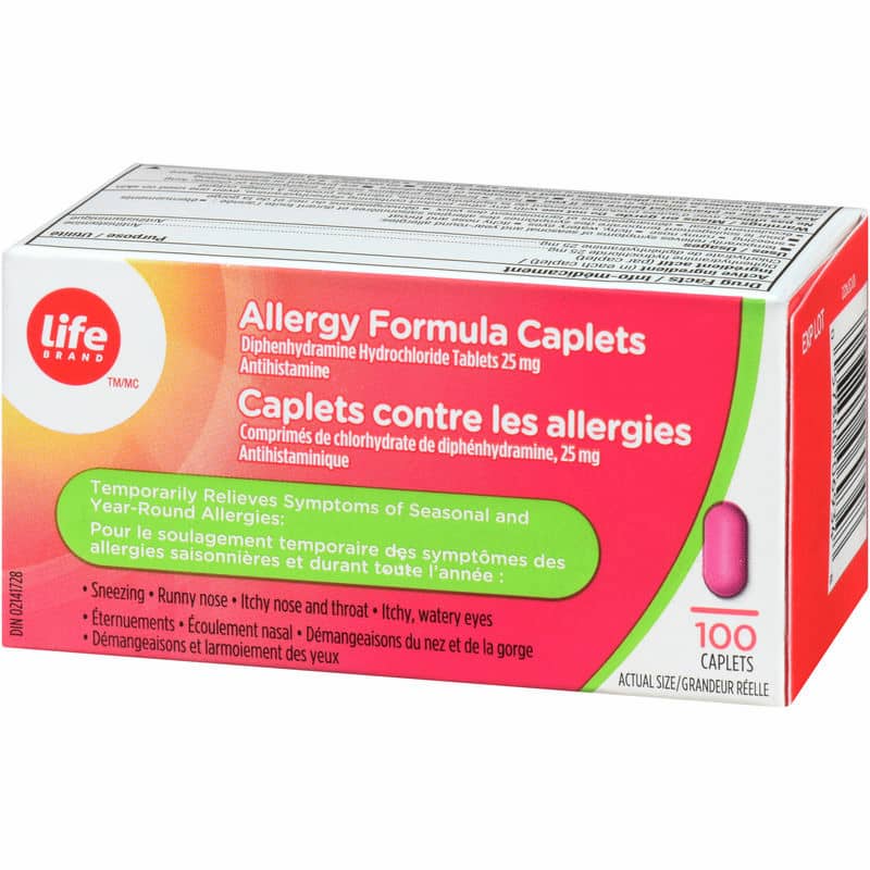 Allergy Formula Caplets Diphenhydramine Hydrochloride Tablets 25 mg Antihistamine