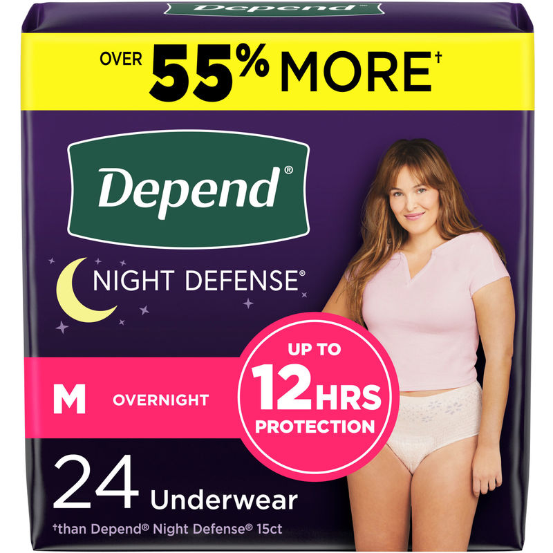 Depend Night Defense Women’s Overnight Blush Incontinence Underwear with 12‑Hour Protection