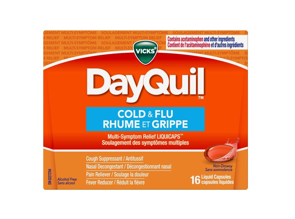 DayQuil Cold & Flu Multi-Symptom Relief Non-Drowsy Liquid Capsules, 16 Count