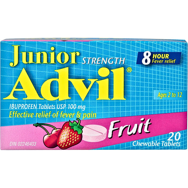 Junior Strength Advil Pain Reliever and Fever Reducer Ibuprofen Chewable Tablets, Fruit, 20 Count